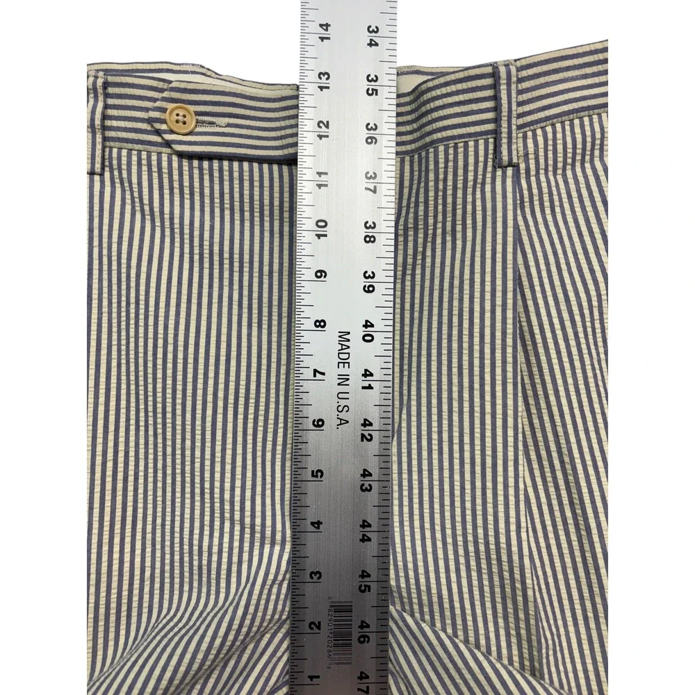 Nautica 40L 34x34 Blue White Stripe Seersucker 2pc Pant Suit Cotton Pleated Cuff